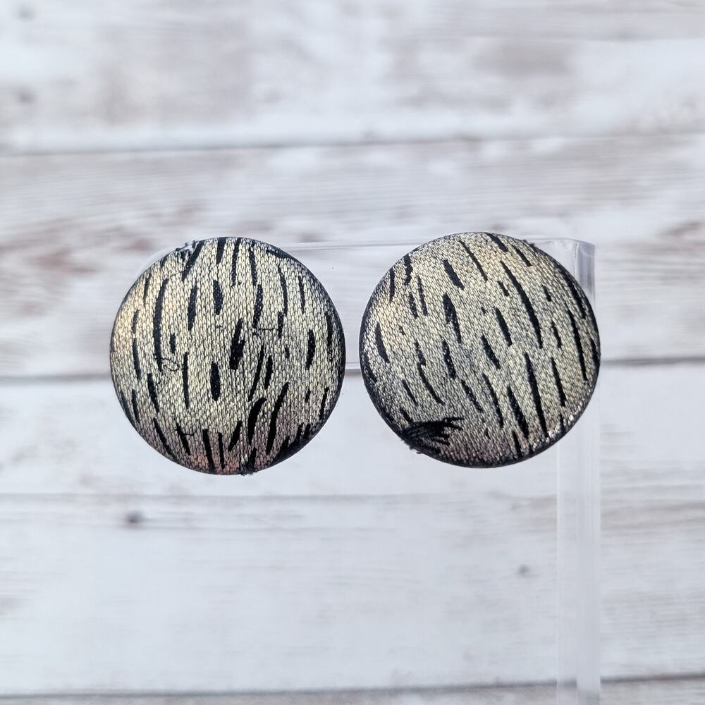 Vintage Clip On Earrings Black & Gold Tone Circle - Scuffing